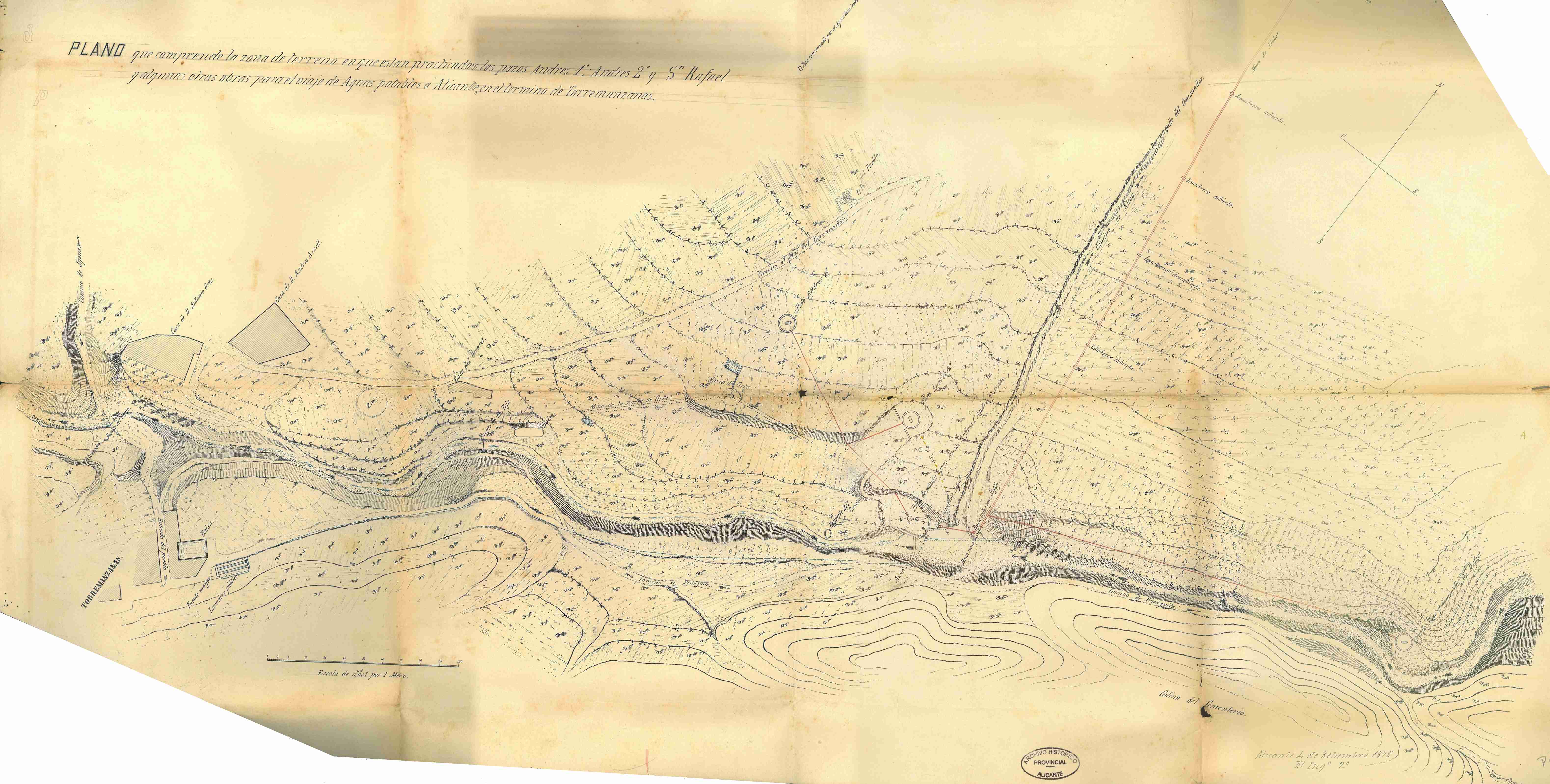 Plano de conducción de aguas desde Torremanzanas a Alicante. 1878.
